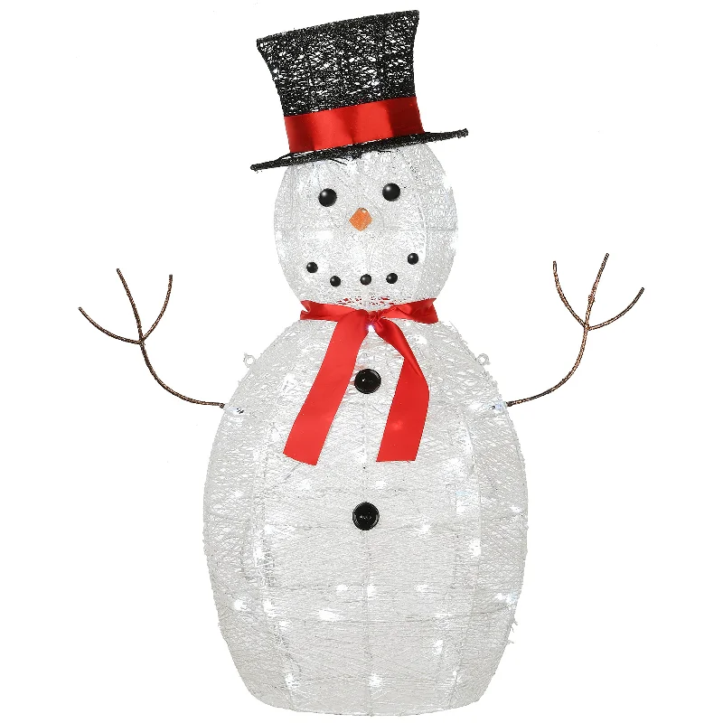 36 in. Pre Lit Sisal Snowman Decoration with Cool White LED Lights