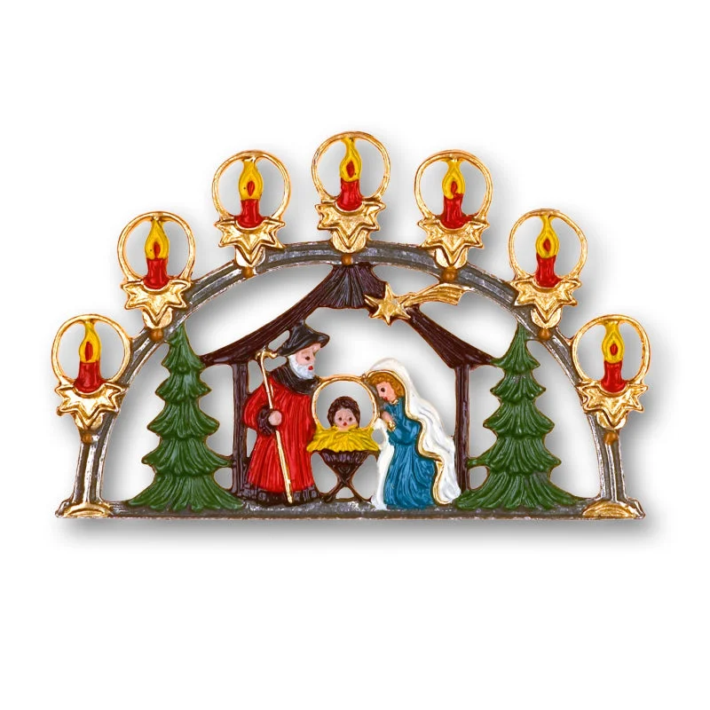 Nativity in Bow with Lights Ornament by Kuehn Pewter