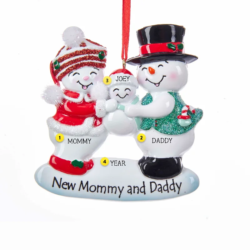 Personalized New Mommy and Daddy Snowman Ornament