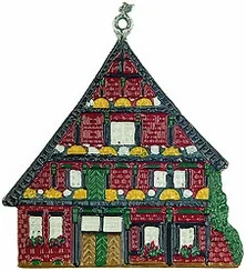 Nice House, Painted on One Side Pewter Ornament by Kuehn Pewter