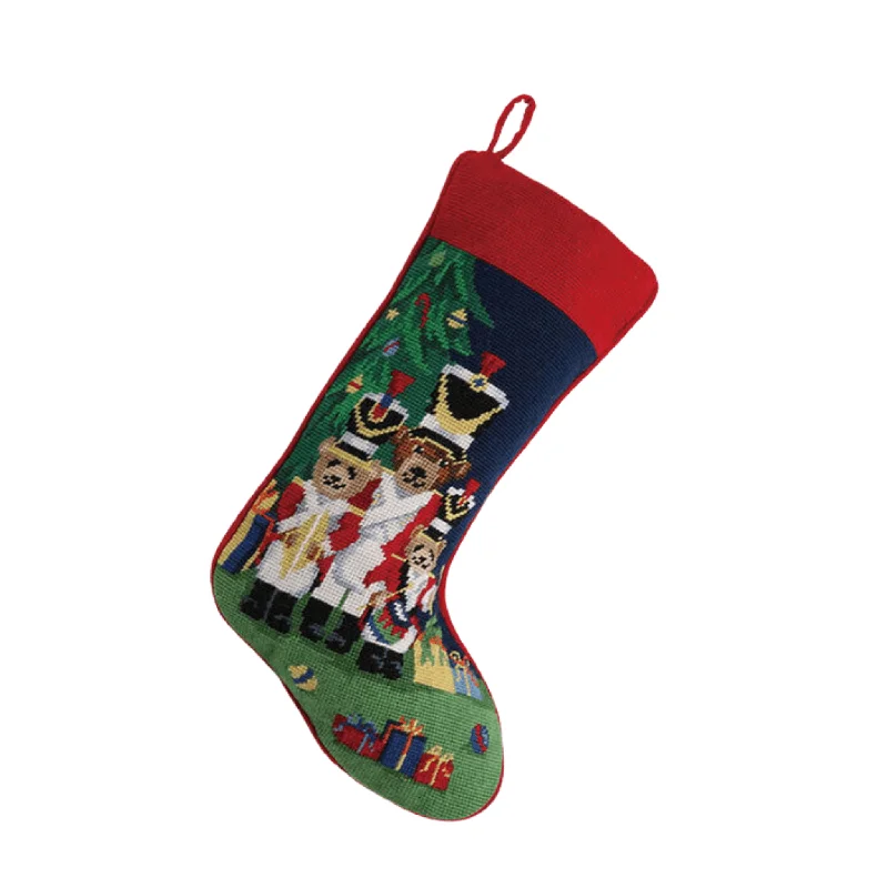 Nutcracker Soldier Bears Needlepoint Christmas Stocking