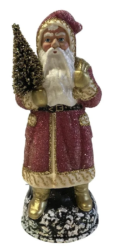 Old Rose Beaded Santa Paper Mache Candy Container by Ino Schaller