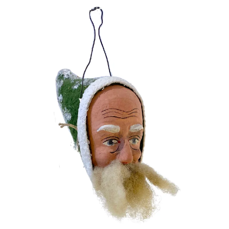 One of Kind Green Santa Head Paper Mache Ornament by Werner Brauer