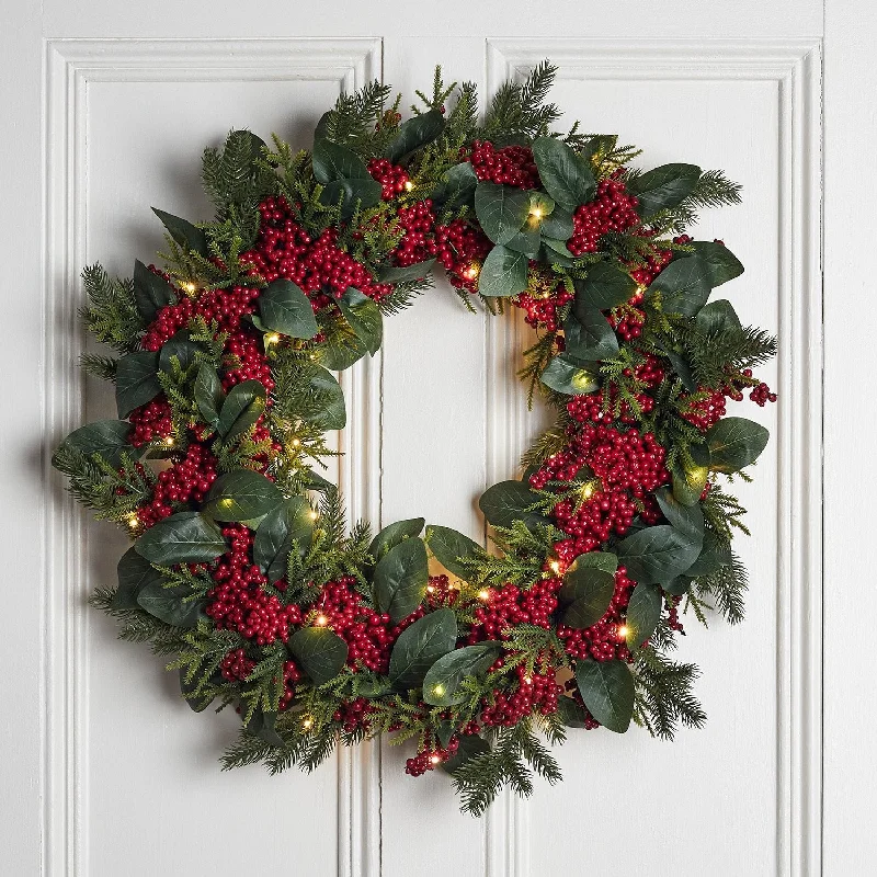 Oversized Red Berry Christmas Wreath Micro Light Bundle