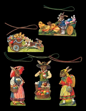 Package of 5 Victorian Style Scrap Rabbit Ornaments by Ernst Freihoff Papierwaren