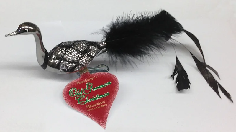 Peacock, Grey Shiny, Argyle Ornament by Old German Christmas