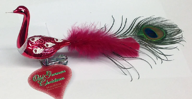 Peacock, Red with Opalescent Eyes Ornament by Old German Christmas