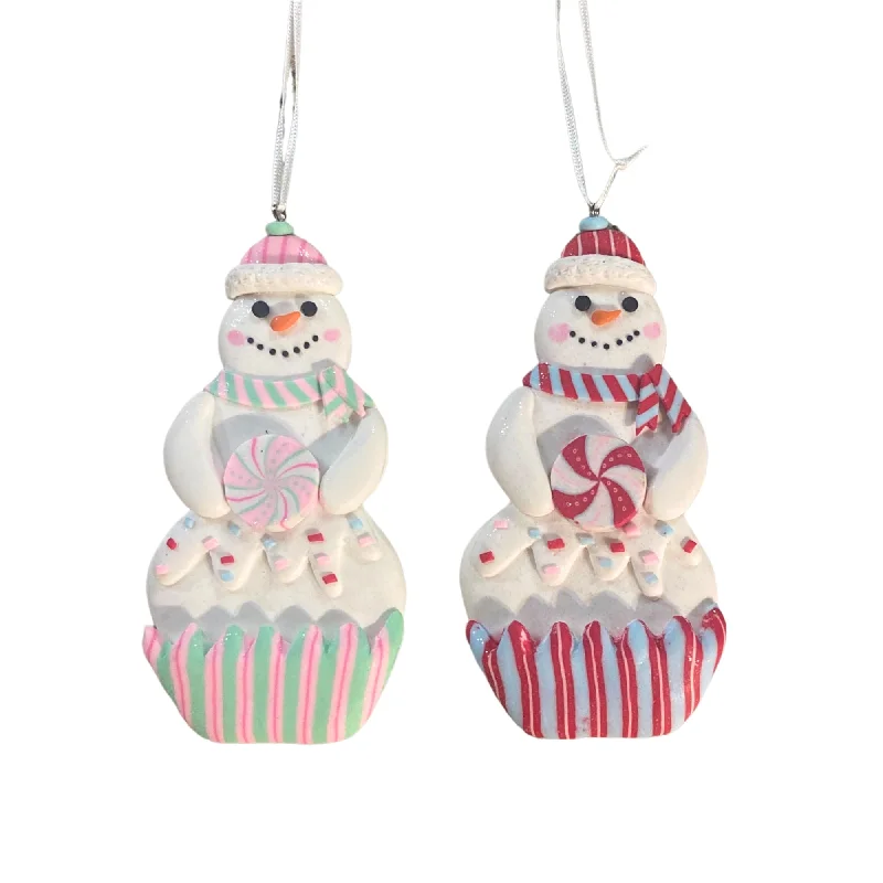 Peppermint Snowman Cupcake Orn. 5" X 2.5" - Set of 2