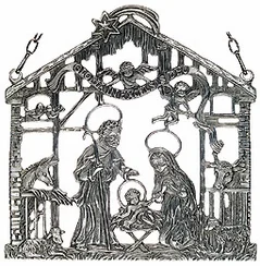 Pewter Hanging Window Picture Nativity Figurine by Kuehn Pewter