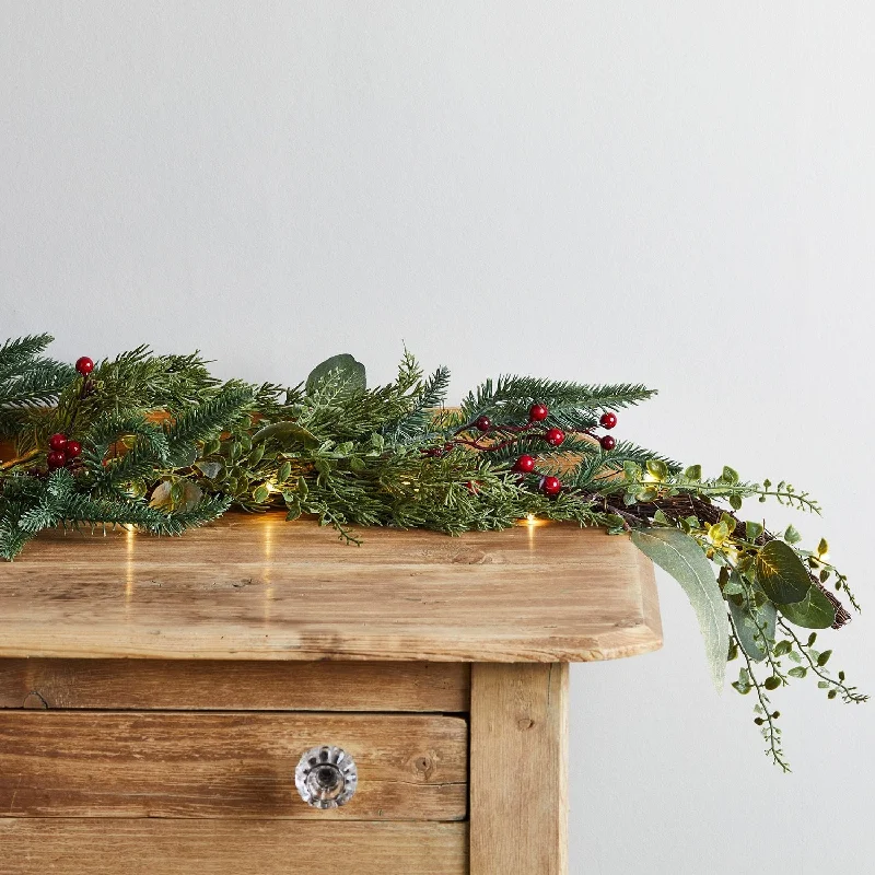 2m Pine & Red Berry Christmas Garland Micro Light Bundle