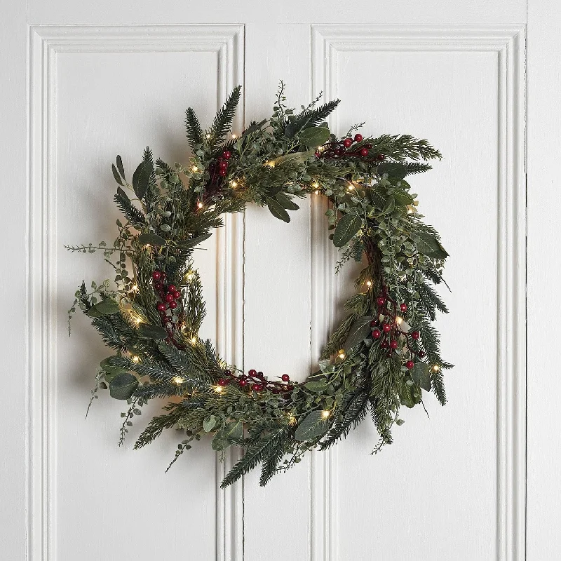 45cm Pine & Red Berry Christmas Wreath Micro Light Bundle