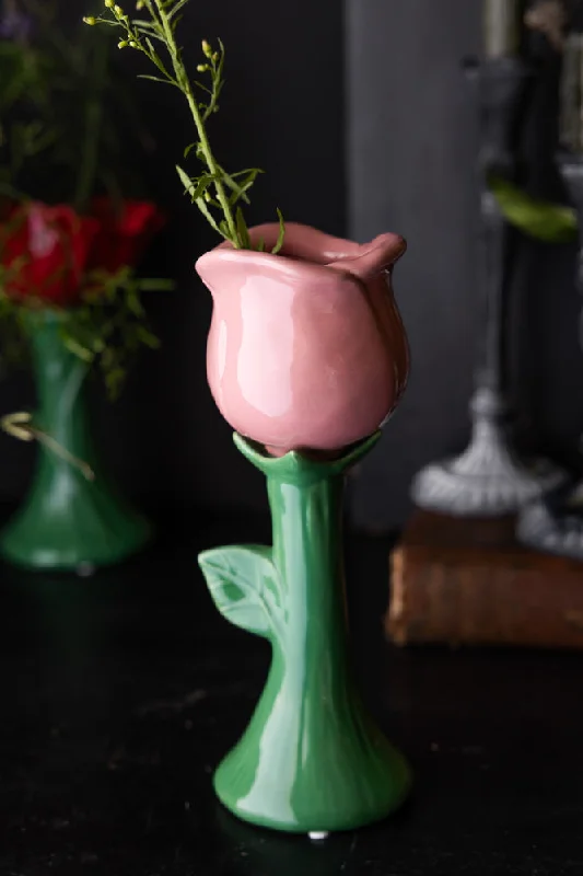 Pink Flower Earthenware Single Stem Vase