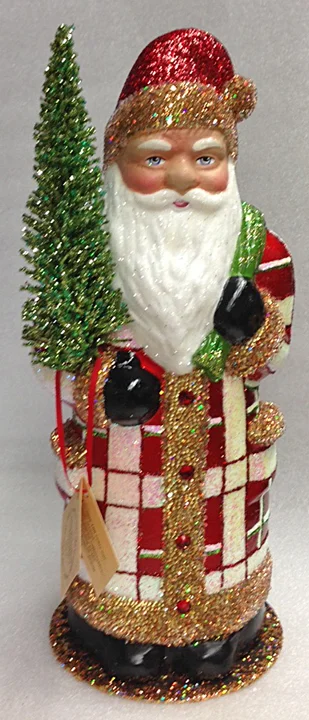 Plaid Decor Santa Paper Mache Candy Container by Ino Schaller