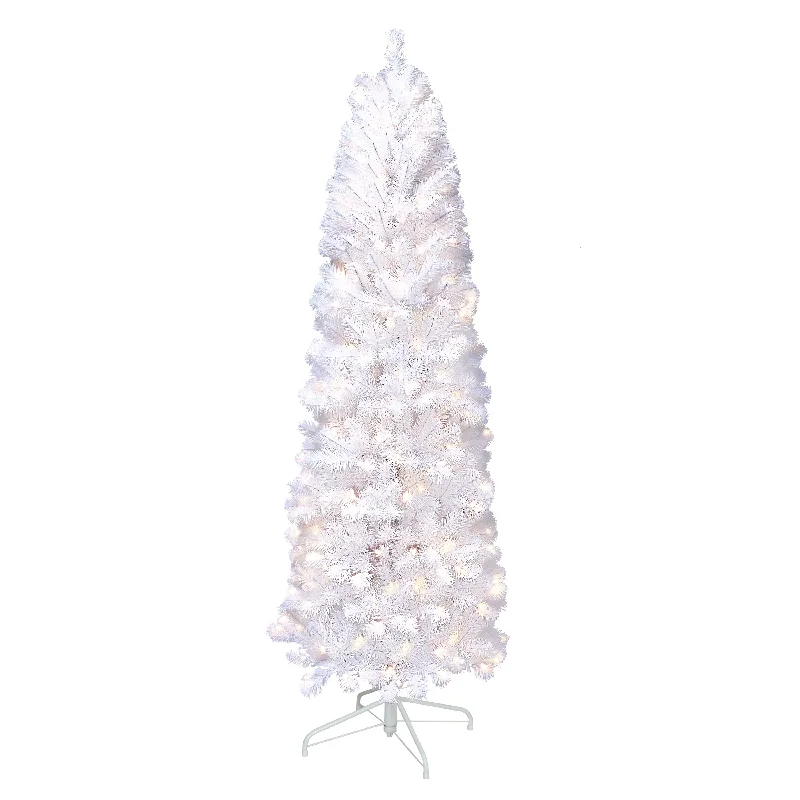 Pre-Lit 7.5' White Pencil Northern Fir Artificial Christmas Tree with 350 Lights, White