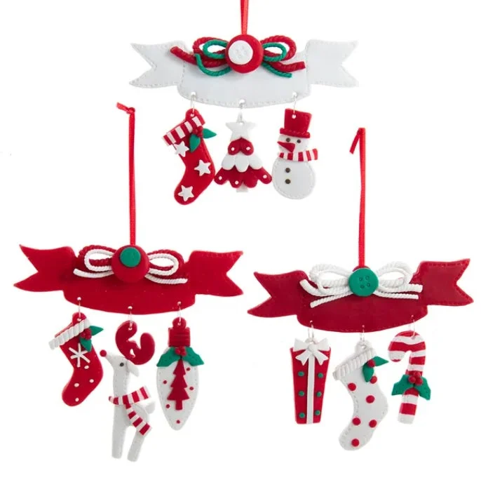 Red and White Christmas Dangle Ornament for Personalization