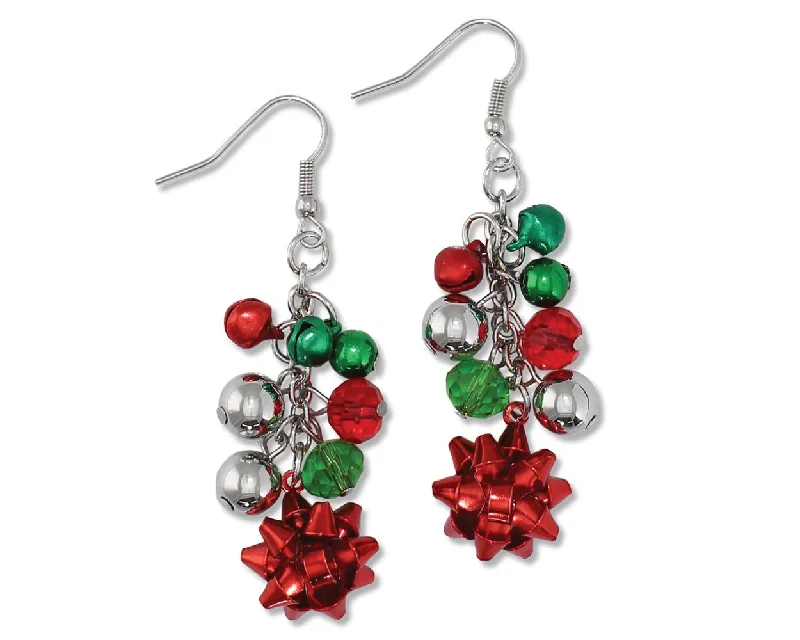 Red Bows with Beads - Earrings