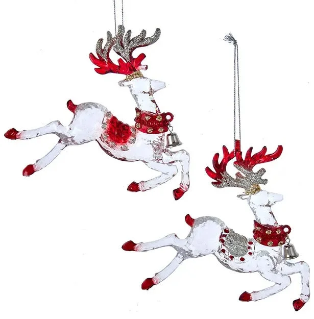 4.3" Red & Clear Flying Reindeer Ornament