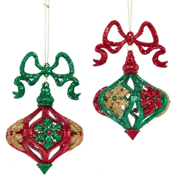 4.6" Red, Green and Gold Glittered Onion-Shaped Ornament