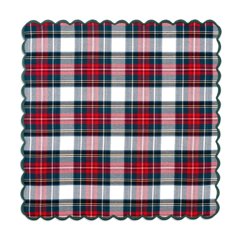 Red & White Tartan Plaid With Green Trim Dinner Napkin