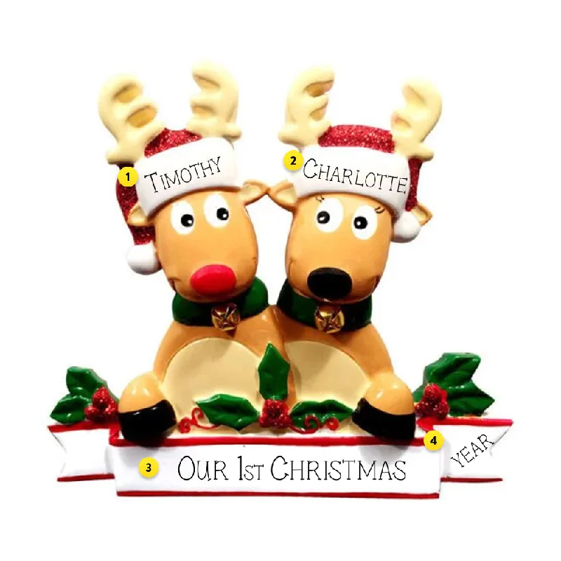 Personalized Reindeer Couple with Banner Ornament