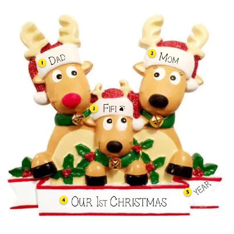 Personalized Reindeer Family of 3 Table Top Decoration