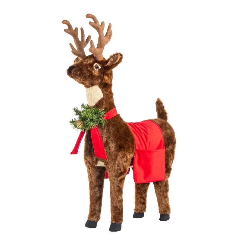 Reindeer Footrest With Bright Red Trim Christmas Decor