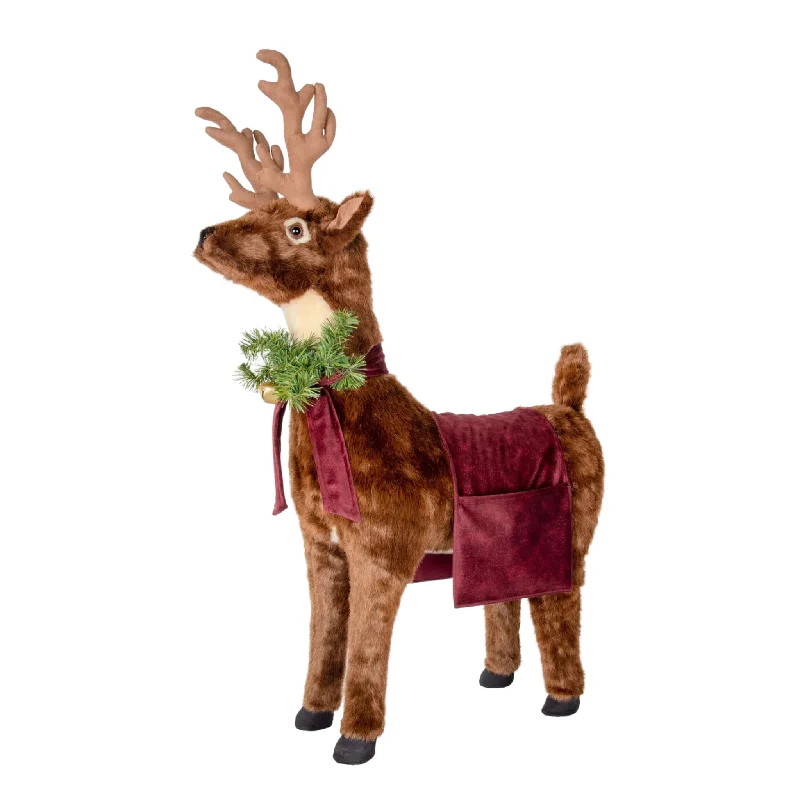 Reindeer Footrest With Burgundy Trim Christmas Decor