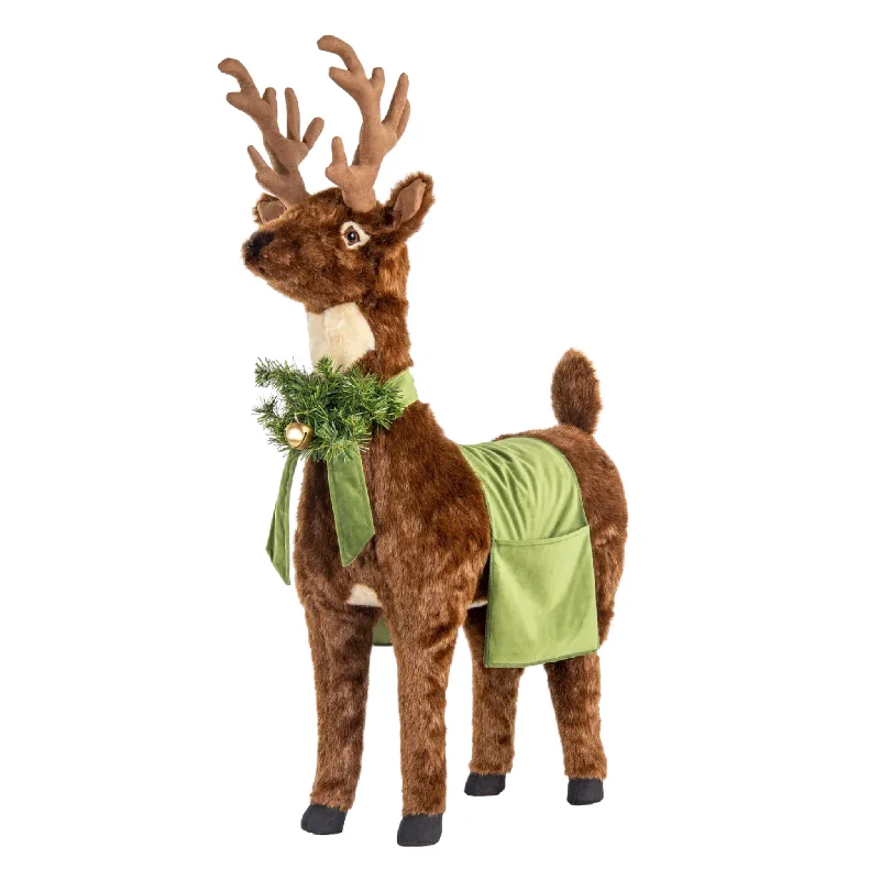 Reindeer Footrest With Soft Green Trim Christmas Decor