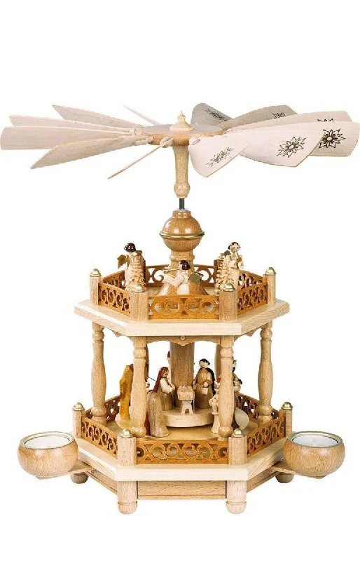 Richard Glaesser Two Tier Angels and Nativity Pyramid Christmas Decoration