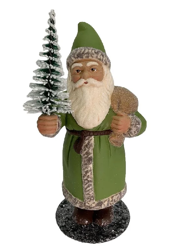 Santa, Green with Bottle Brush Figurine by Ino Schaller