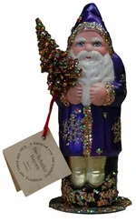 Santa in Purple Coat with Gold Snowflakes Paper Mache Candy Container by Ino Schaller