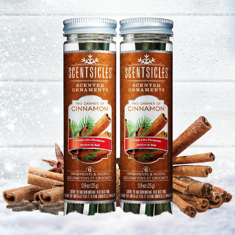 Scented Ornaments, 2-Pack- 6ct Bottle, 2 Dashes of Cinnamon, Fragrance-Infused Paper Sticks