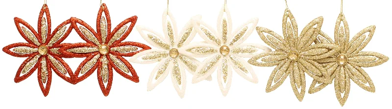 Set of 2 Gold Glitter Flower Ornaments