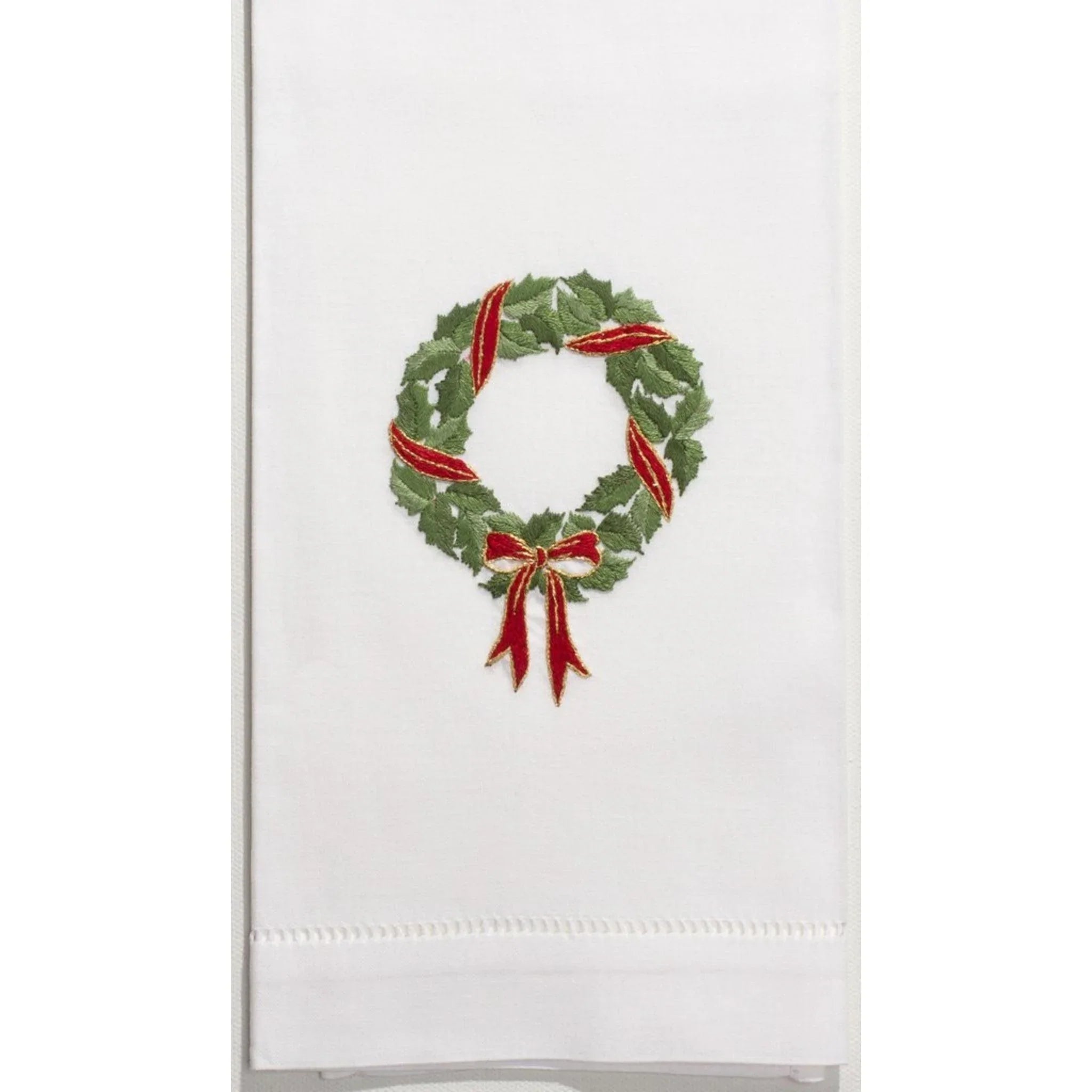 Holly Ribbon Wreath Christmas Hand Towels