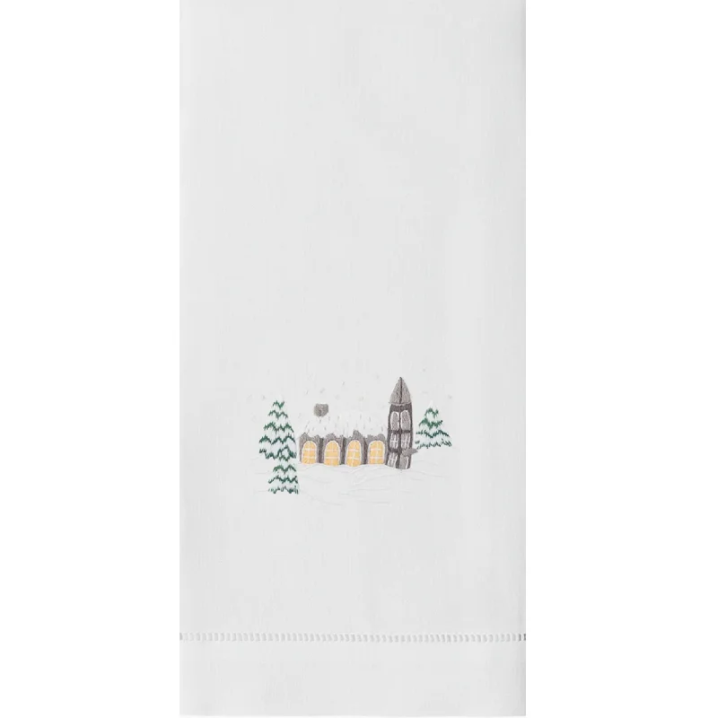 Snowy Chapel Christmas Hand Towels