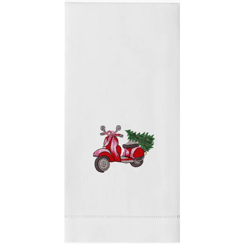 Vespa With Christmas Tree Holiday Hand Towels