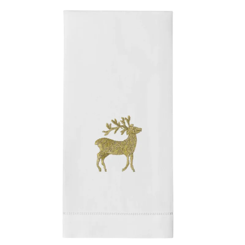 Gold Reindeer Christmas Hand Towels