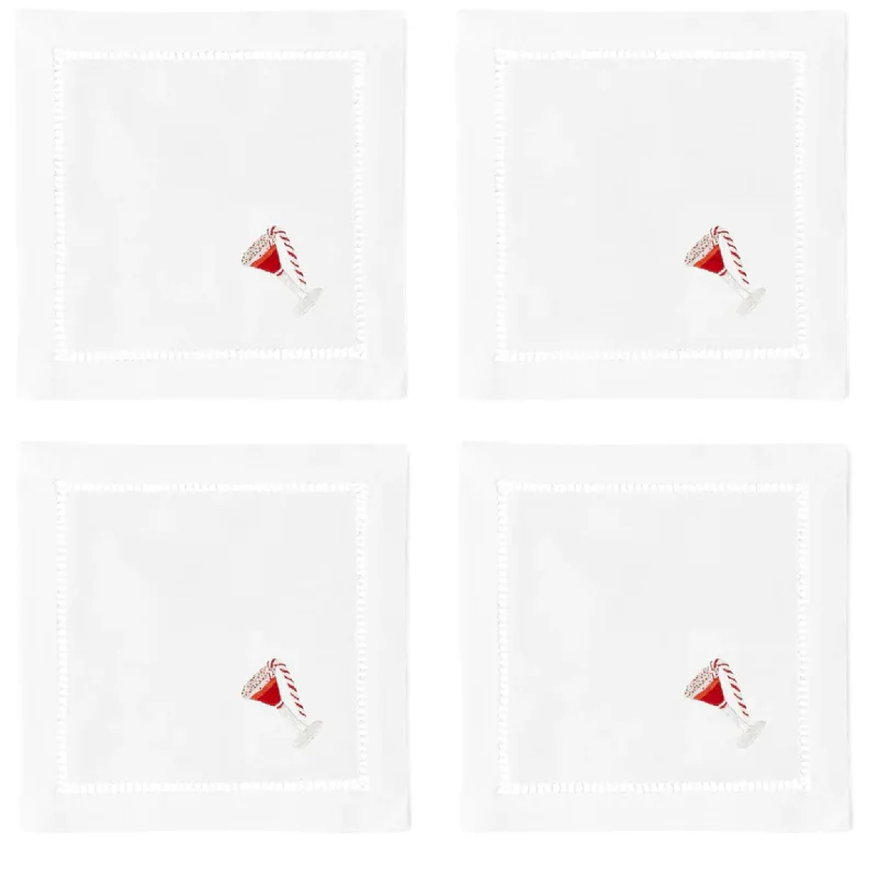 Set of 4 Peppermint Martini Christmas Cocktail Napkins