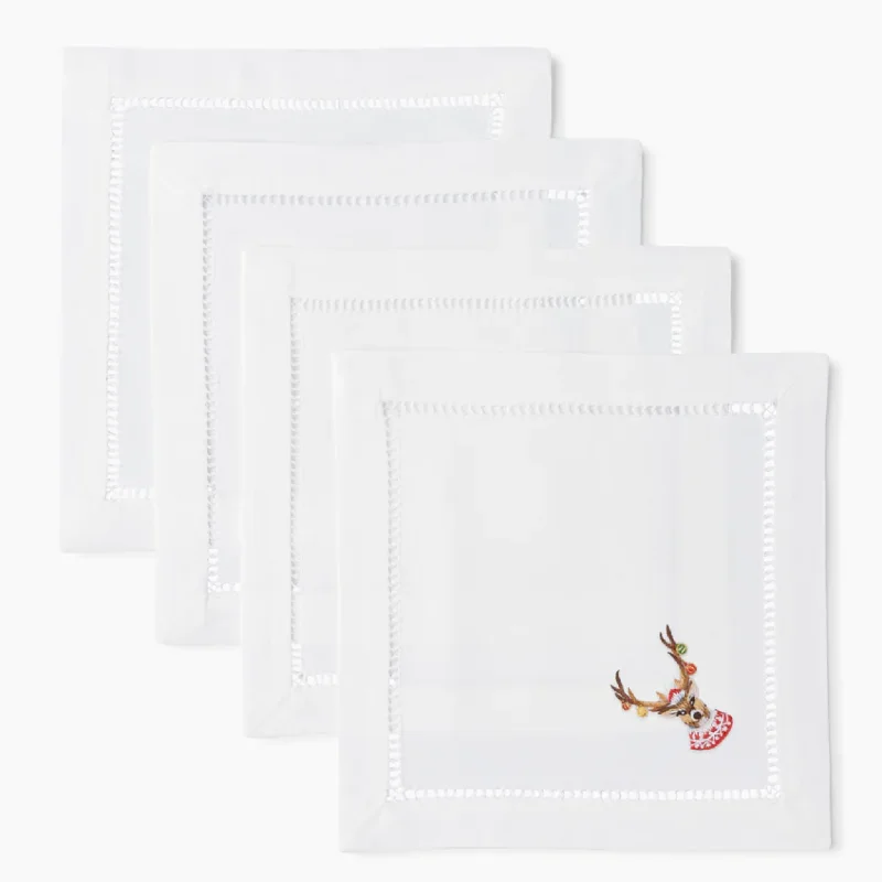 Set of 4 Ornament Antlers Cocktail Napkins