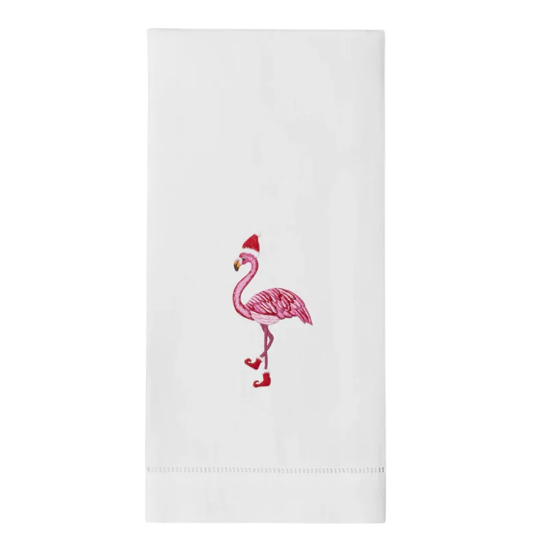 Santa Hat Flamingo Christmas Hand Towels