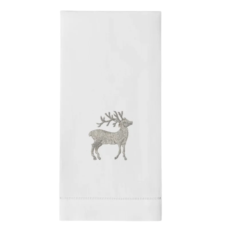 Silver Reindeer Christmas Hand Towels