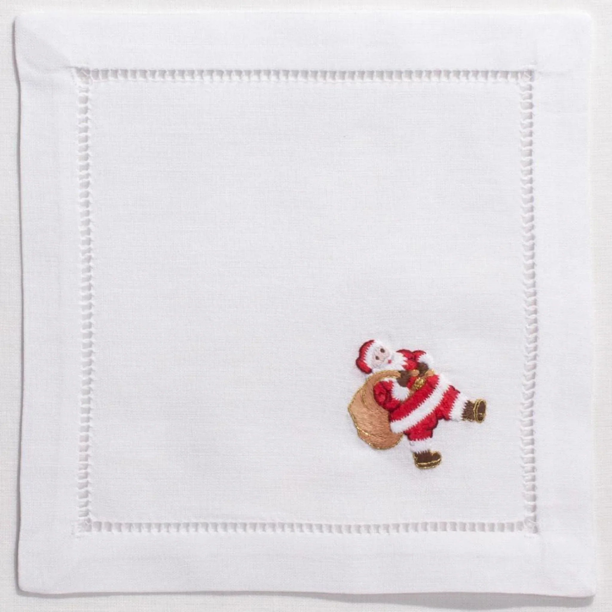 Set of 4 White Cotton Santa Christmas Cocktail Napkins