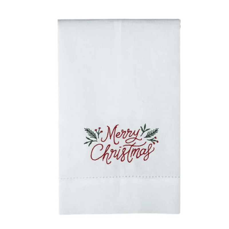 Set of 6 Merry Christmas Embroidered Hand Towels