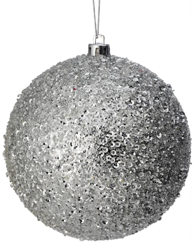 4" Silver Beaded Metallic Ball Ornament