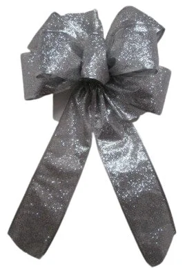 Silver Glittered 6-Loop Christmas Bow Decoration