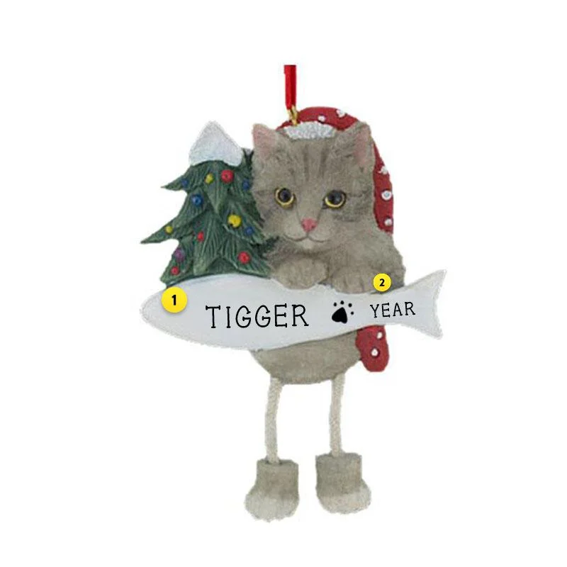 Personalized Tabby Cat Ornament - Silver