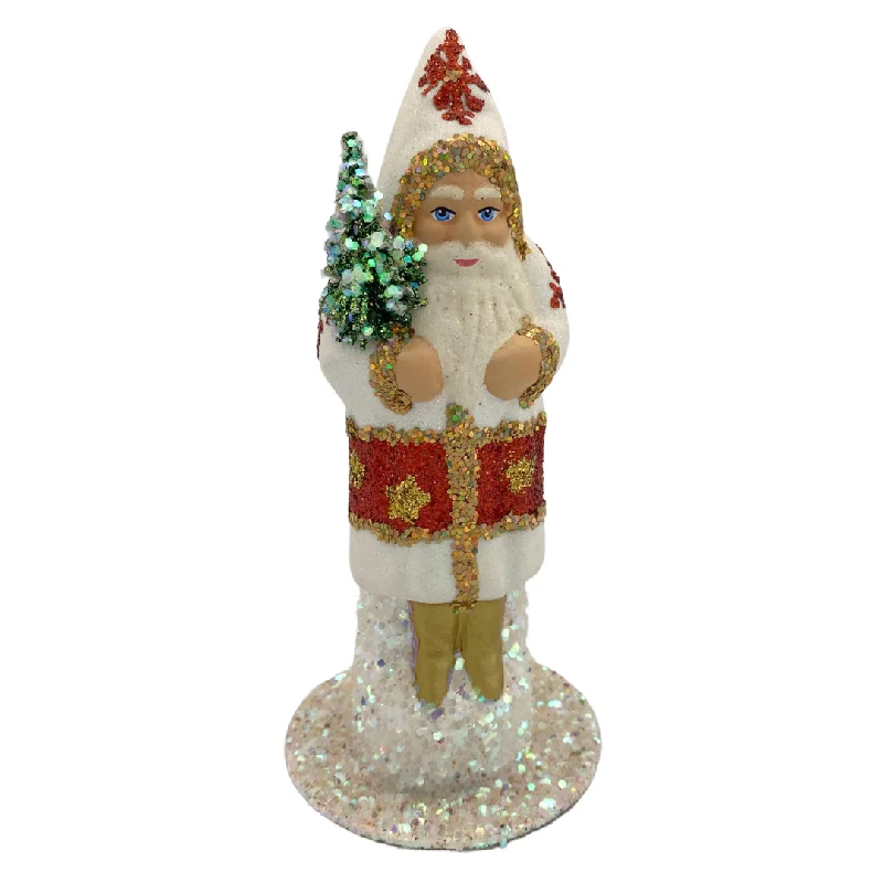 One-of-a-Kind Small Santa in White with Red Star Border by Ino Schaller