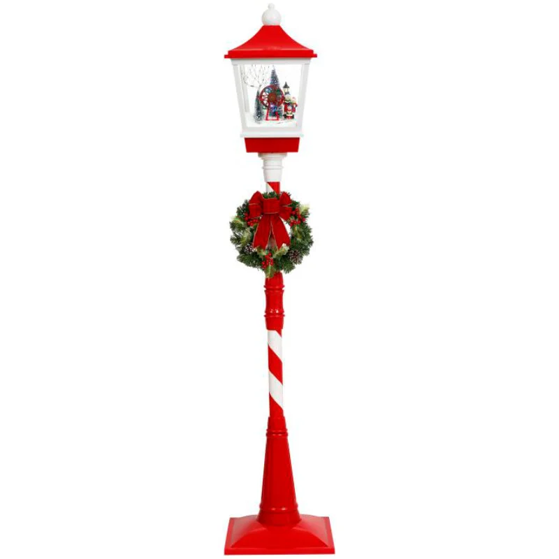 Snowing Lamp Post with Wreath, 72"