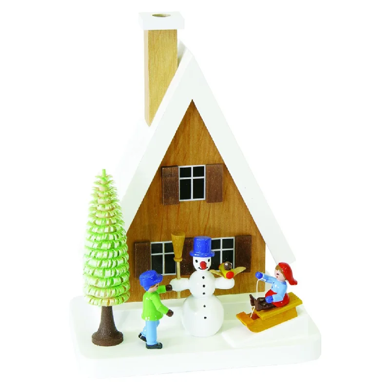 Snowman with Children and House Incense Smoker by Richard Glasser GmbH