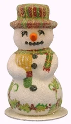 Snowman with Holly Leaf Decor Paper Mache Candy Container by Ino Schaller